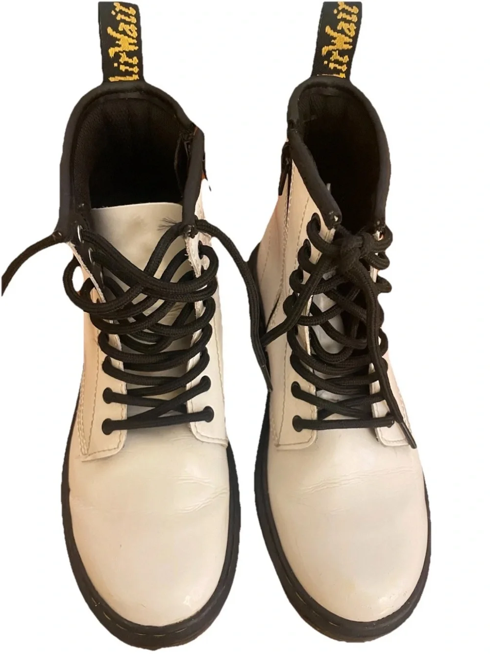 Dr.Martens Youth Kids Combat Boots White Leather Zip Punk 90’s 1460